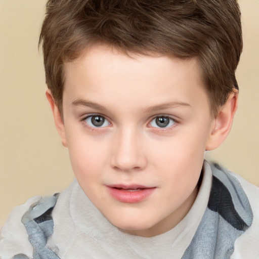 Joyful white child male with short  brown hair and brown eyes