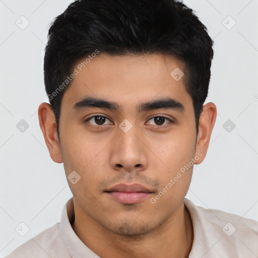 Neutral asian young-adult male with short  black hair and brown eyes