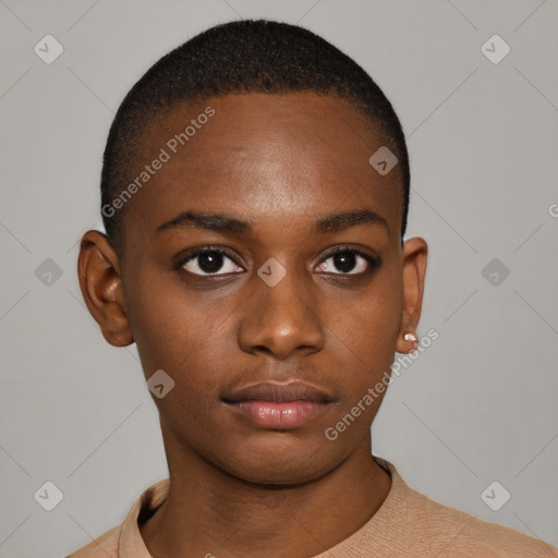 Neutral black young-adult male with short  brown hair and brown eyes