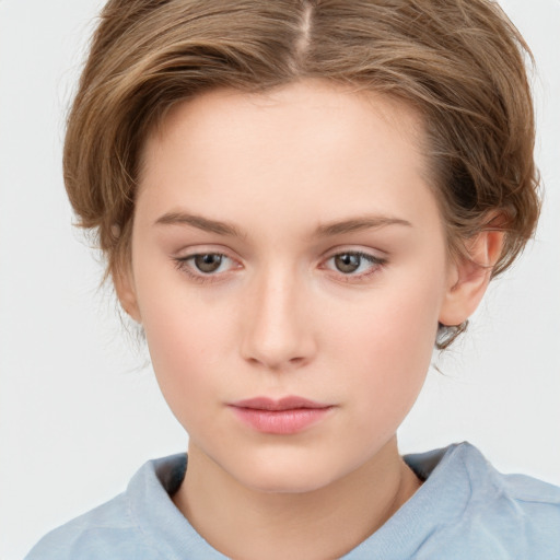 Neutral white child female with medium  brown hair and brown eyes