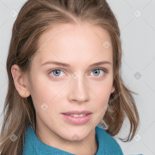 Neutral white young-adult female with medium  brown hair and blue eyes