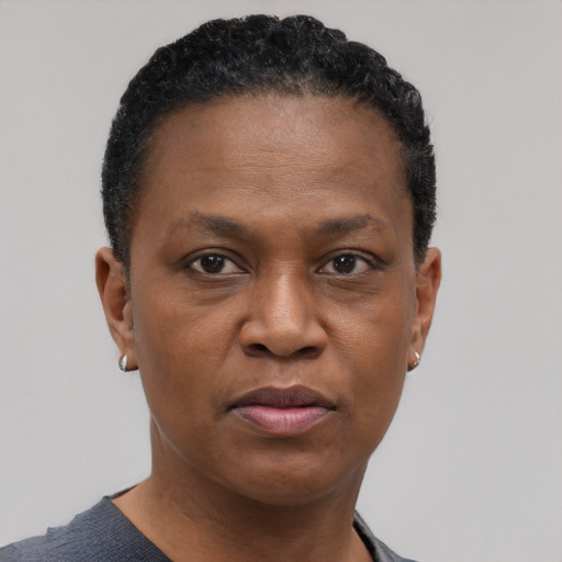 Neutral black adult male with short  black hair and brown eyes