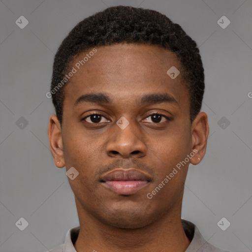 Neutral black young-adult male with short  brown hair and brown eyes