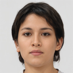 Neutral asian young-adult female with medium  brown hair and brown eyes