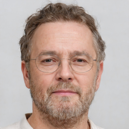 Neutral white middle-aged male with short  brown hair and brown eyes