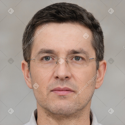 Neutral white adult male with short  brown hair and brown eyes