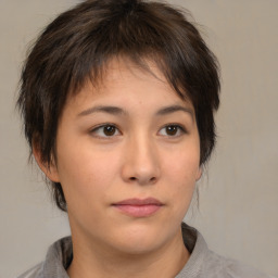 Neutral asian young-adult female with medium  brown hair and brown eyes