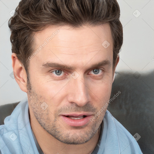 Neutral white adult male with short  brown hair and brown eyes