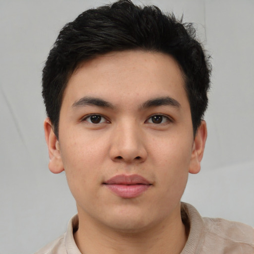 Neutral asian young-adult male with short  black hair and brown eyes