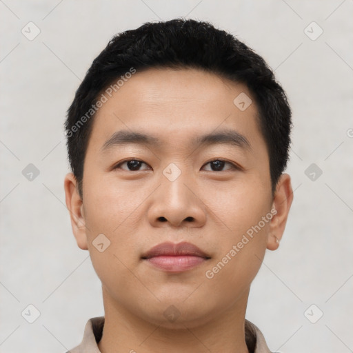 Neutral asian young-adult male with short  black hair and brown eyes