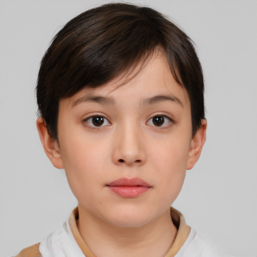 Neutral white child female with short  brown hair and brown eyes