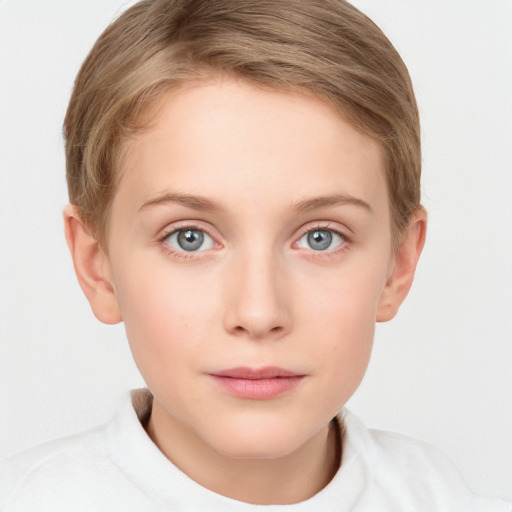 Neutral white young-adult female with short  brown hair and blue eyes