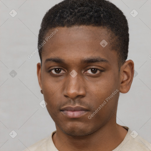 Neutral black young-adult male with short  brown hair and brown eyes