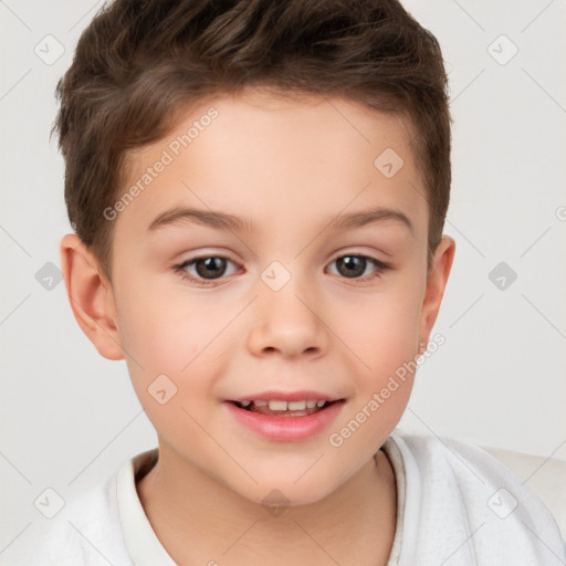 Joyful white child male with short  brown hair and brown eyes