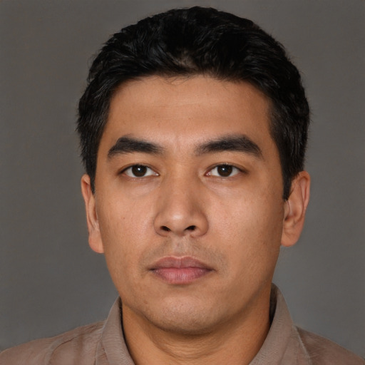 Neutral asian young-adult male with short  black hair and brown eyes