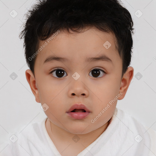 Neutral asian child male with short  brown hair and brown eyes