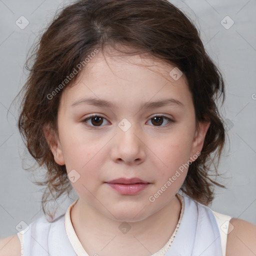 Neutral white child female with medium  brown hair and brown eyes