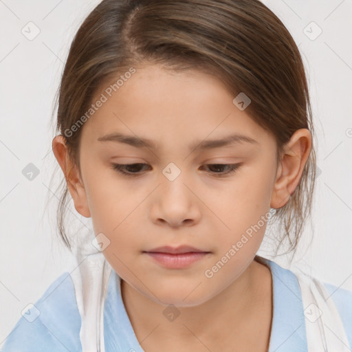 Neutral white child female with medium  brown hair and brown eyes