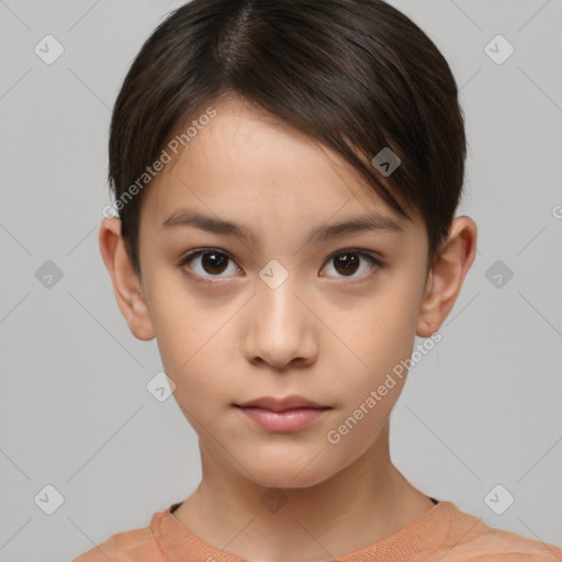 Neutral white young-adult female with short  brown hair and brown eyes