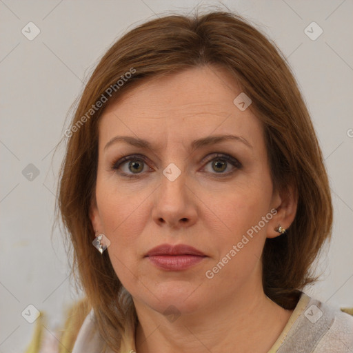 Neutral white adult female with medium  brown hair and brown eyes