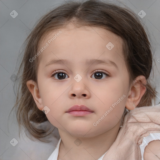 Neutral white child female with medium  brown hair and brown eyes