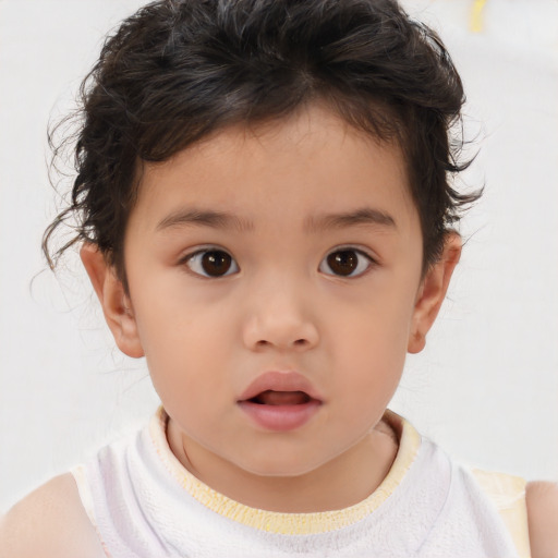 Neutral white child female with short  brown hair and brown eyes