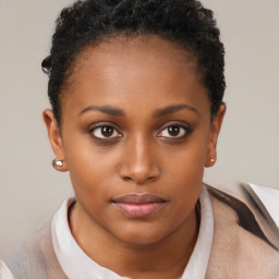 Neutral black young-adult female with short  brown hair and brown eyes