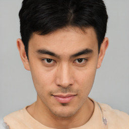 Neutral asian young-adult male with short  brown hair and brown eyes