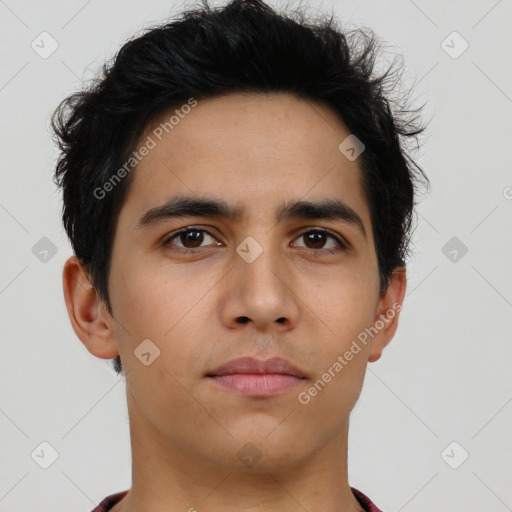 Neutral asian young-adult male with short  brown hair and brown eyes