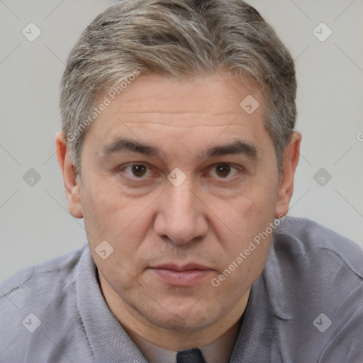 Neutral white adult male with short  brown hair and brown eyes