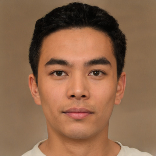 Neutral asian young-adult male with short  black hair and brown eyes