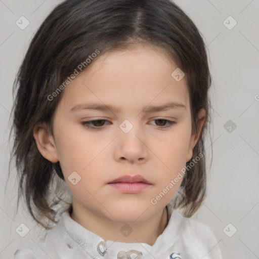 Neutral white child female with medium  brown hair and brown eyes