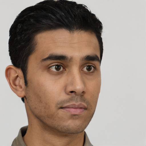 Neutral asian young-adult male with short  black hair and brown eyes