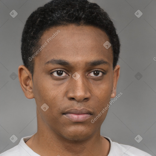 Neutral black young-adult male with short  brown hair and brown eyes