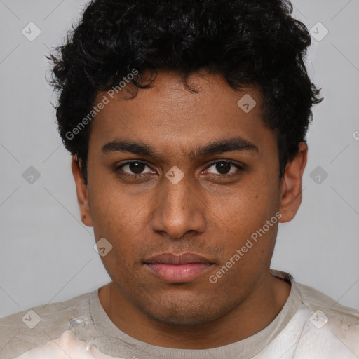 Neutral latino young-adult male with short  brown hair and brown eyes