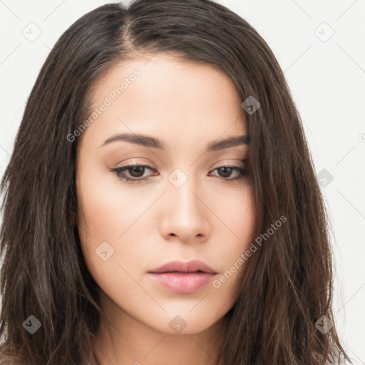 Neutral asian young-adult female with long  brown hair and brown eyes