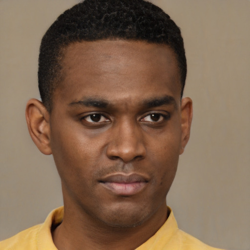Neutral black young-adult male with short  brown hair and brown eyes