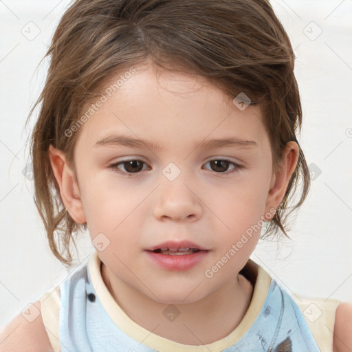 Neutral white child female with medium  brown hair and brown eyes