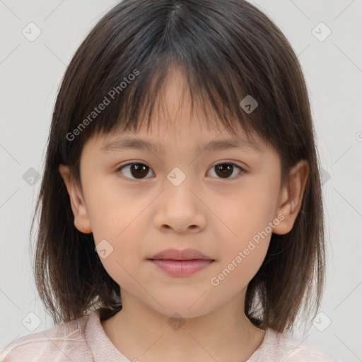 Neutral white child female with medium  brown hair and brown eyes