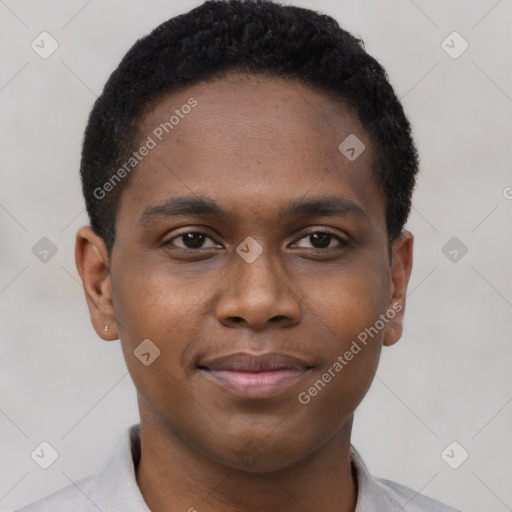 Neutral black young-adult male with short  brown hair and brown eyes