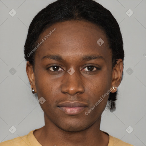 Neutral black young-adult male with short  brown hair and brown eyes