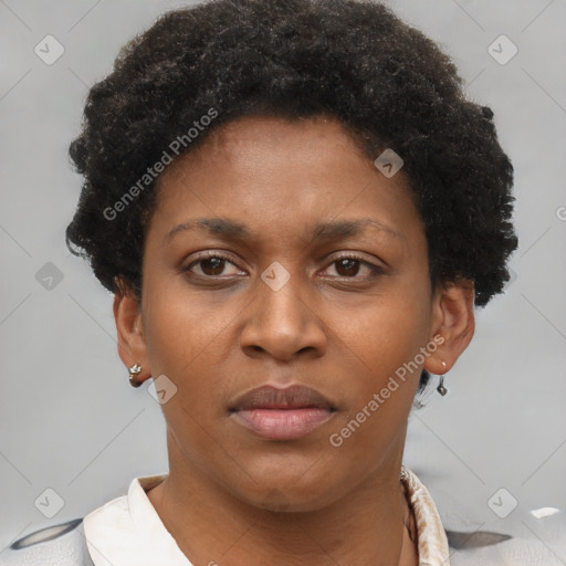 Neutral black young-adult female with short  brown hair and brown eyes