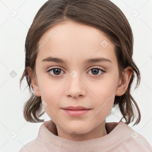 Neutral white child female with medium  brown hair and brown eyes