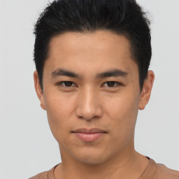 Neutral asian young-adult male with short  brown hair and brown eyes