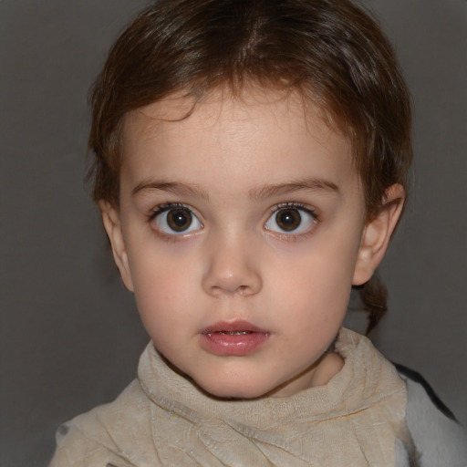 Neutral white child female with short  brown hair and brown eyes