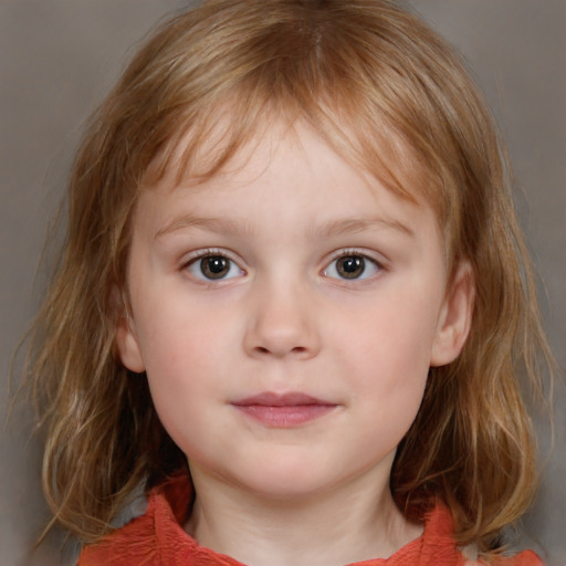 Neutral white child female with medium  brown hair and grey eyes