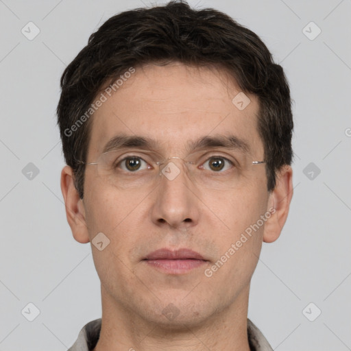 Neutral white adult male with short  brown hair and brown eyes