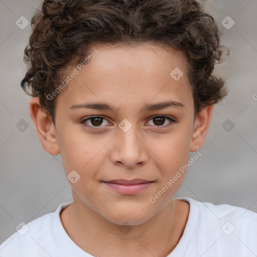 Joyful white child male with short  brown hair and brown eyes