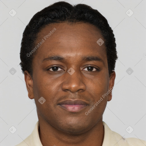 Neutral black young-adult male with short  brown hair and brown eyes