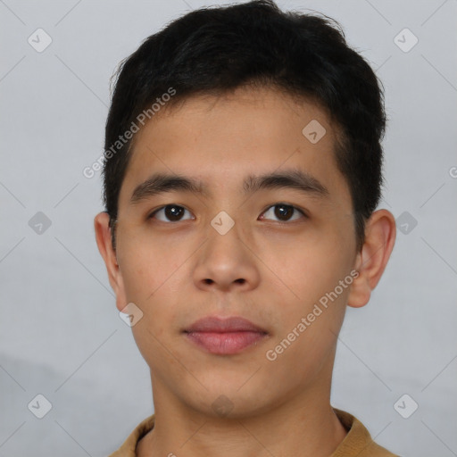 Neutral asian young-adult male with short  brown hair and brown eyes